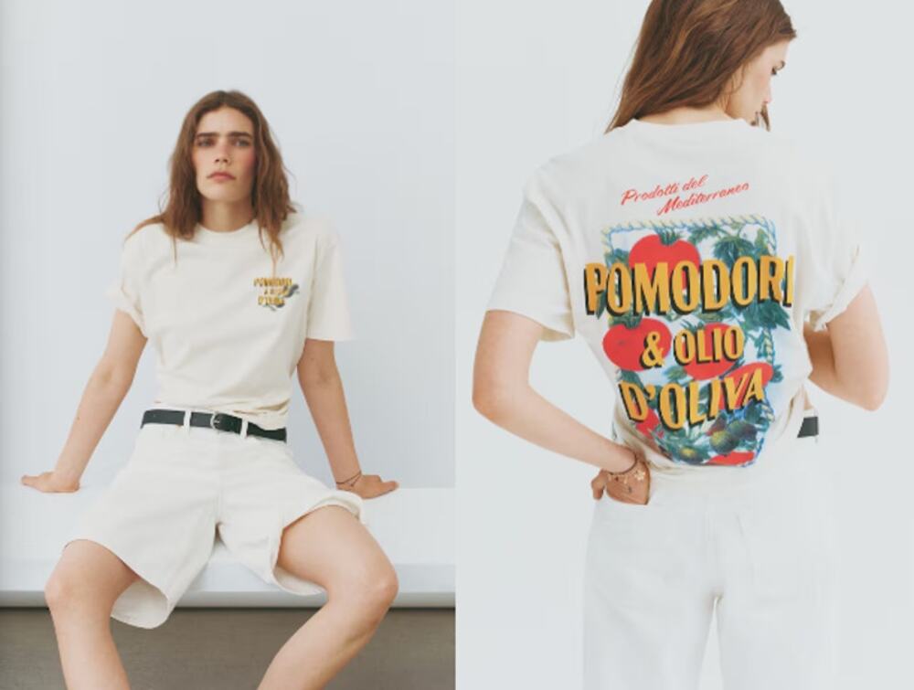 NEW H&M Oversized Printed T Shirt Women's Cream Short Sleeve Graphic Size L